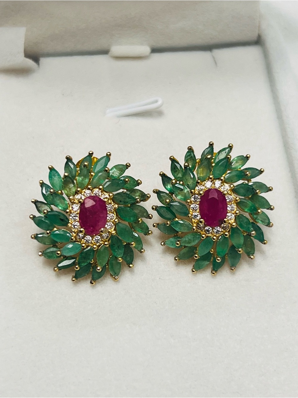 Genuine Emerald and Ruby Floral Halo Stud Earrings- appraised for $3,000